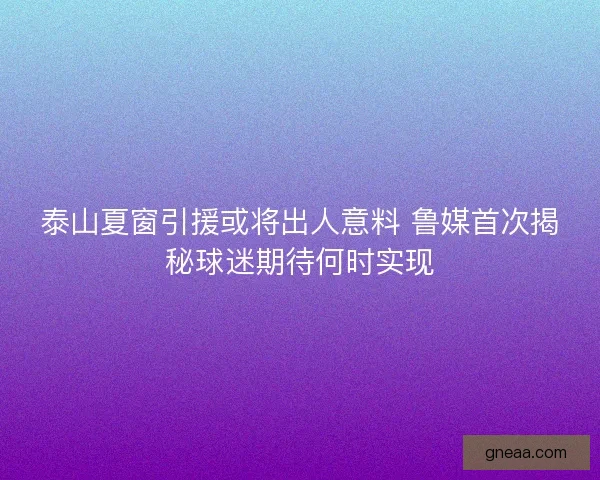 泰山夏窗引援或将出人意料 鲁媒首次揭秘球迷期待何时实现